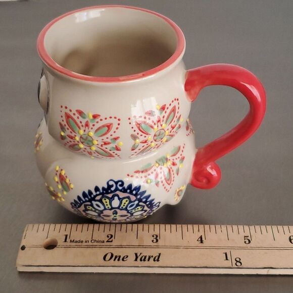 Yokohama Studio Hand painted 3-D Embossed Blue Red Owl Tea Cup Coffee Mug - Picture 11 of 11
